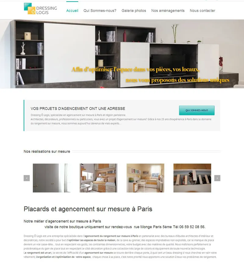 Création d’un site de communication pour agencement de placard Paris